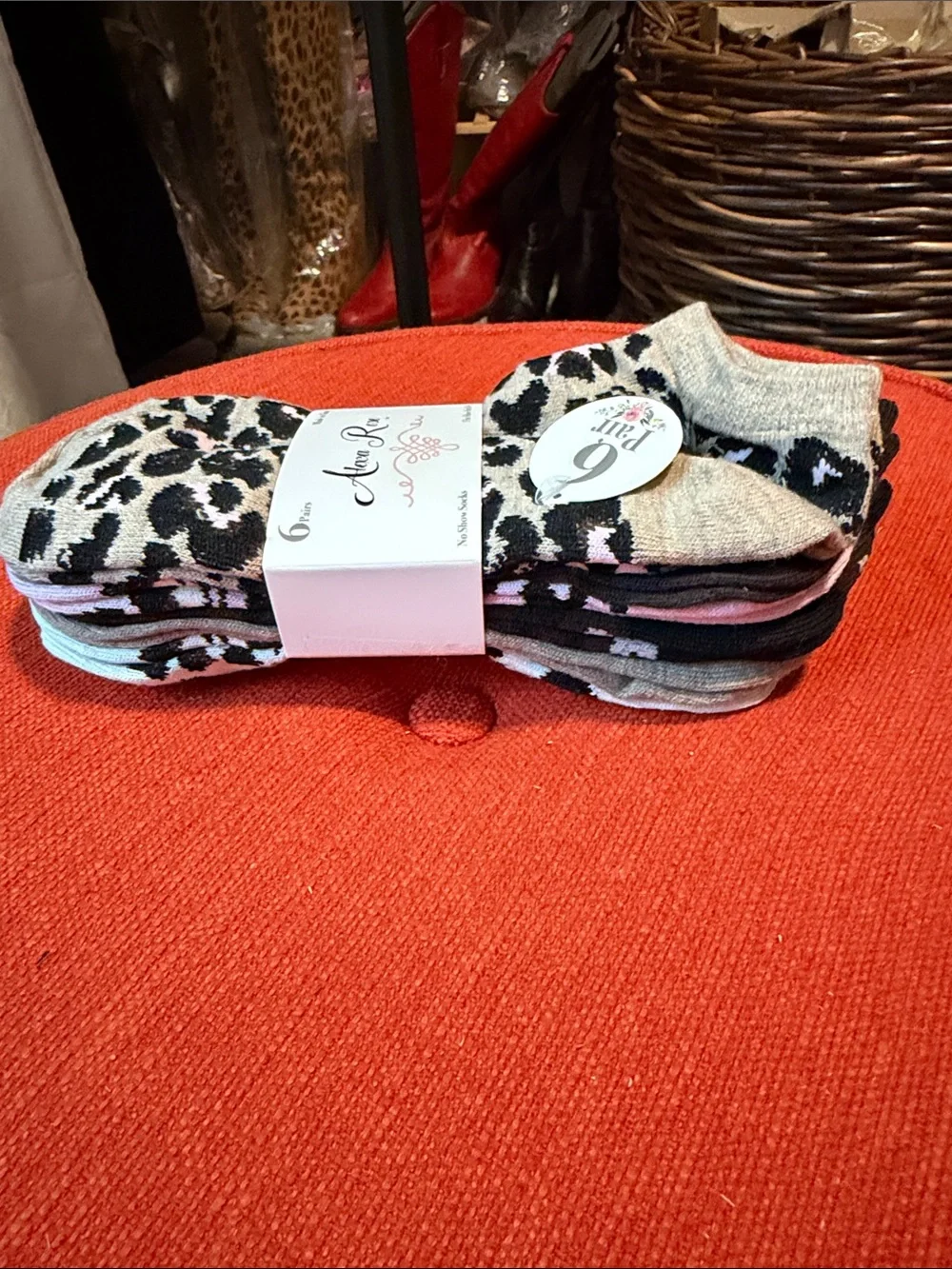 Women's No-Show Leopard Print Slippers - Beige/Black/Pink